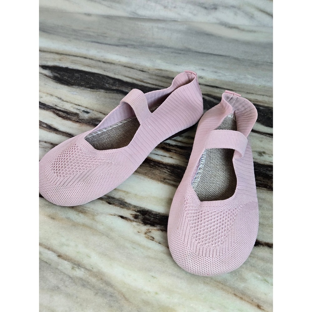 Blush Pink Knit‎ Mary Jane Flats Elastic Strap Breathable Walking Shoes Size 41